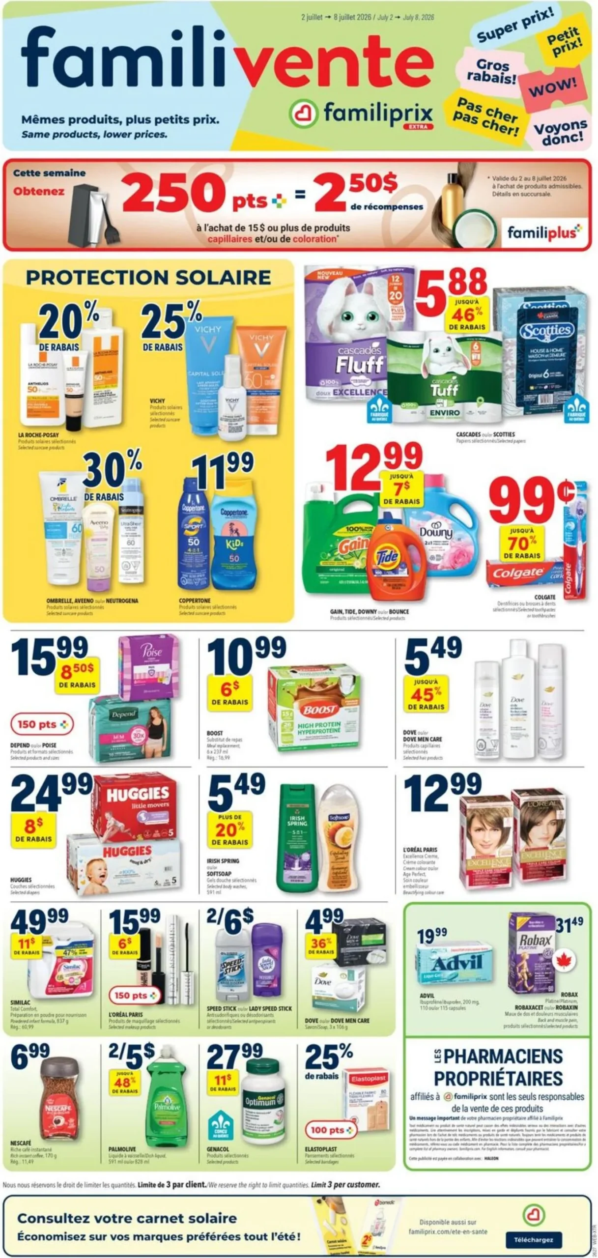 Page 1 de la Circulaire Familiprix Extra du 2 au 8 juillet 2026