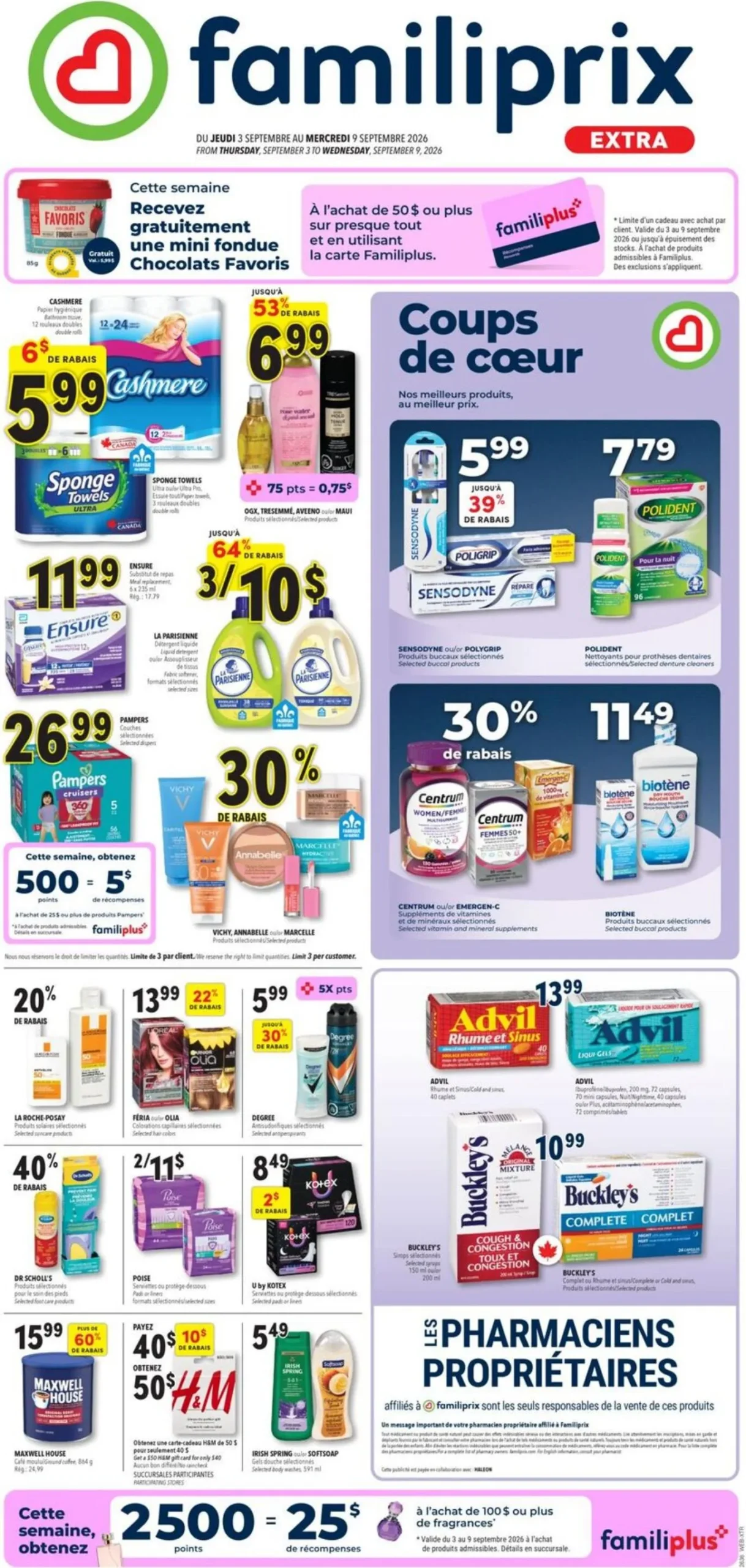 Page 1 de la Circulaire Familiprix Extra du 3 au 9 septembre 2026