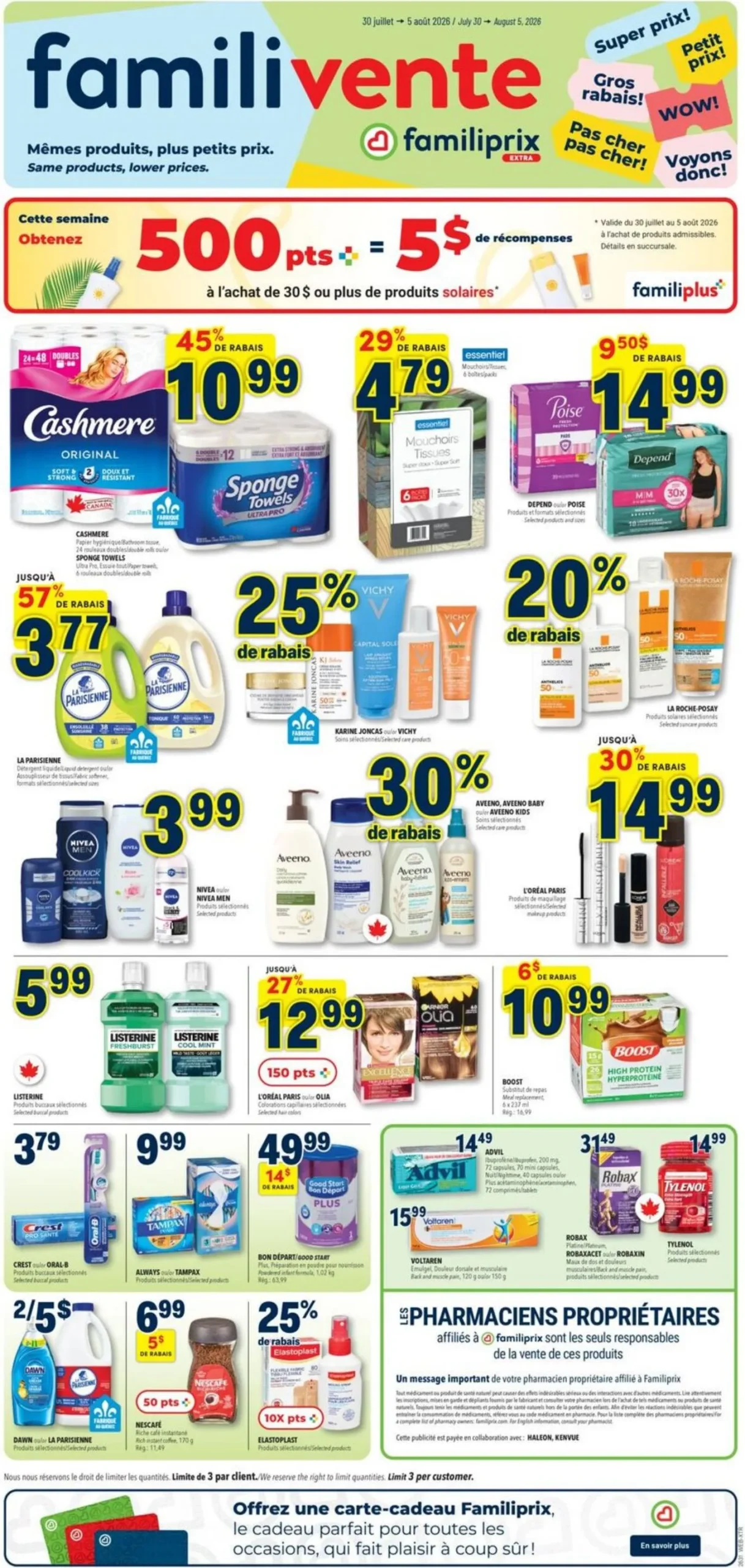 Page 1 de la Circulaire Familiprix Extra du 30 juillet au 5 août 2026