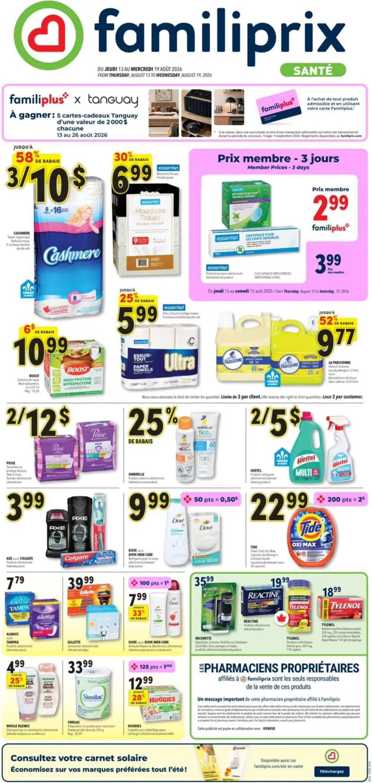 Page 1 de la Circulaire Familiprix Santé du 13 au 19 août 2026