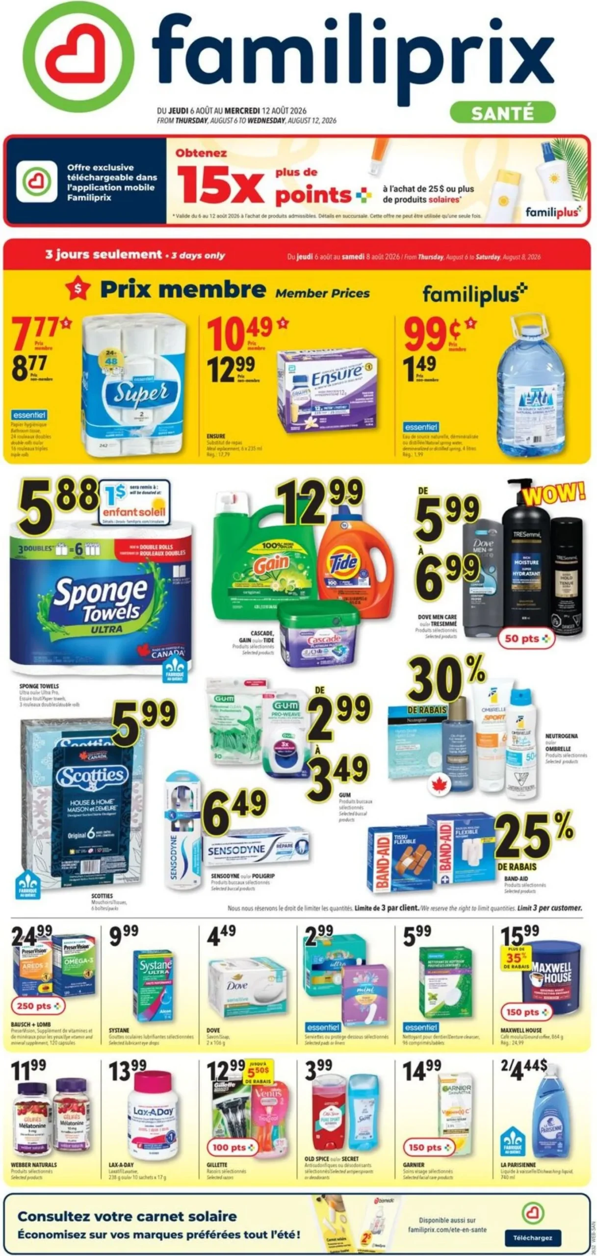 Page 1 de la Circulaire Familiprix Santé du 6 au 12 août 2026