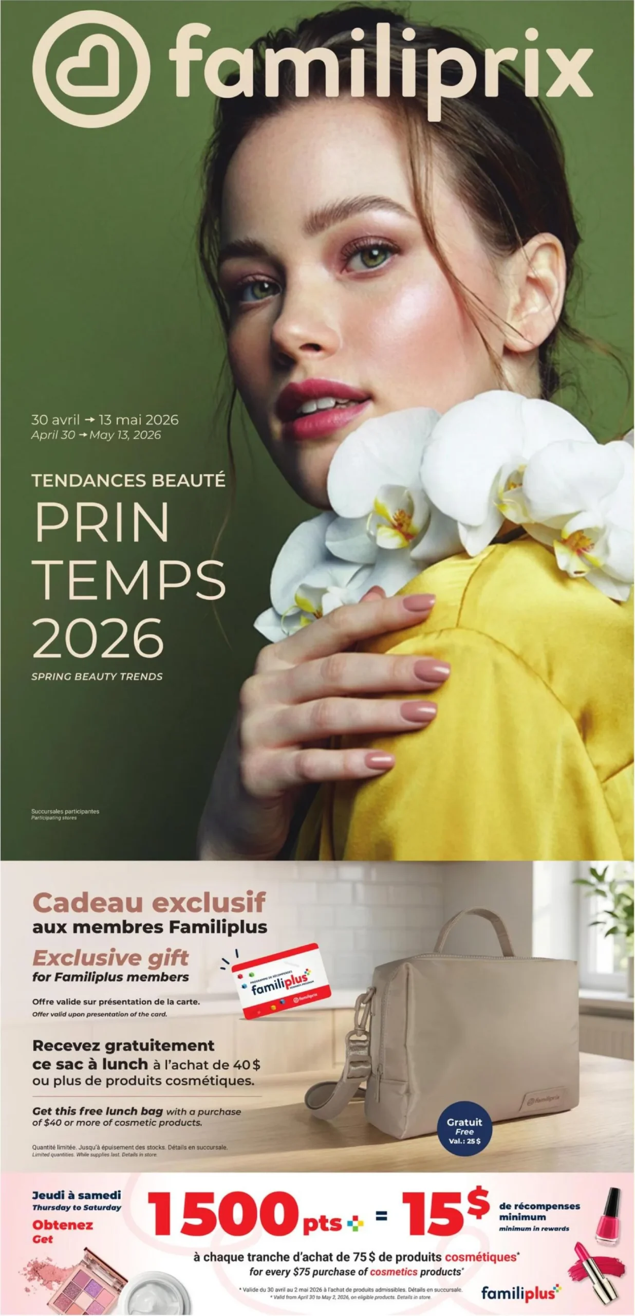 Page 1 de la Circulaire Familiprix Tendances Beauté du 30 avril au 13 mai 2026