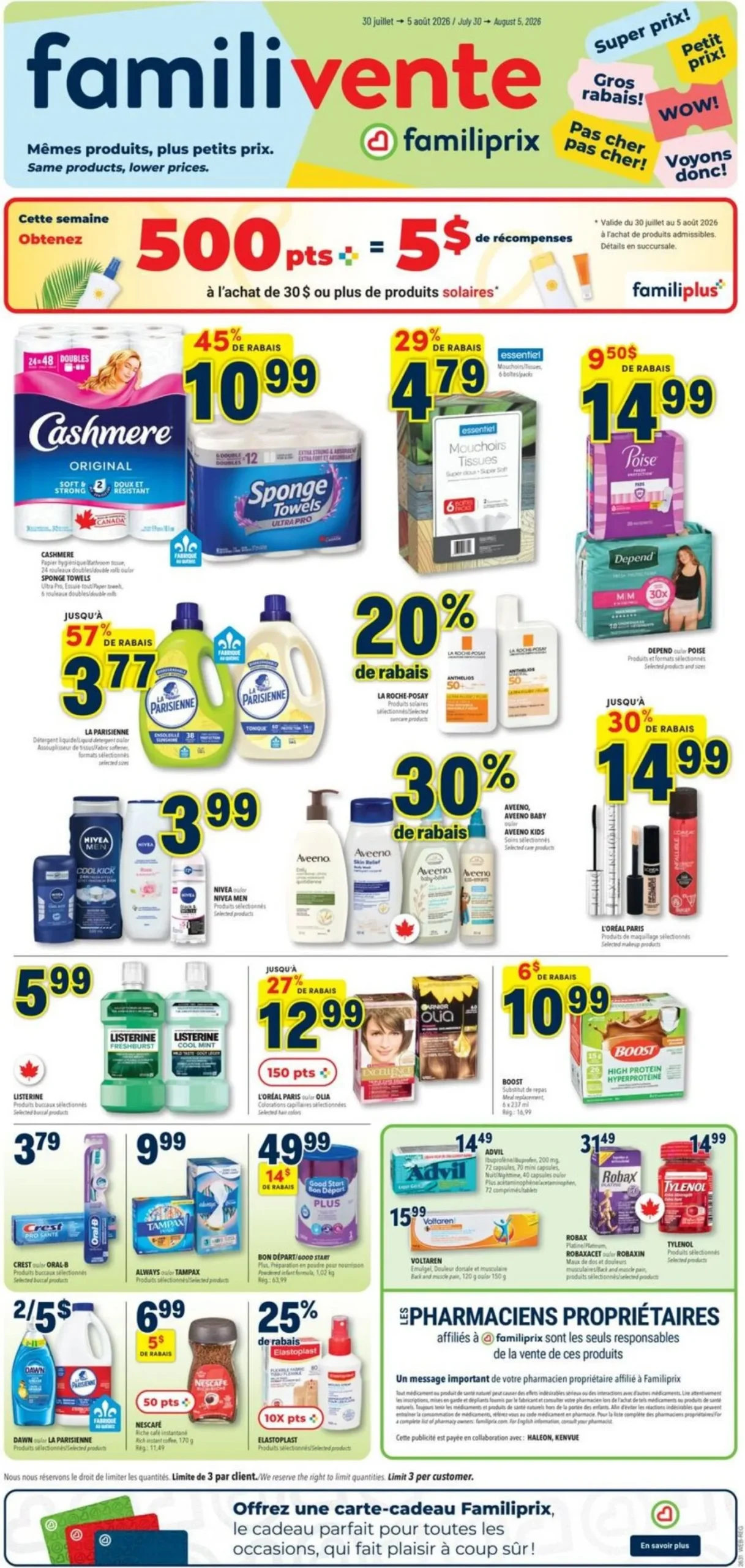 Page 1 de la Circulaire Familiprix du 30 juillet au 5 août 2026