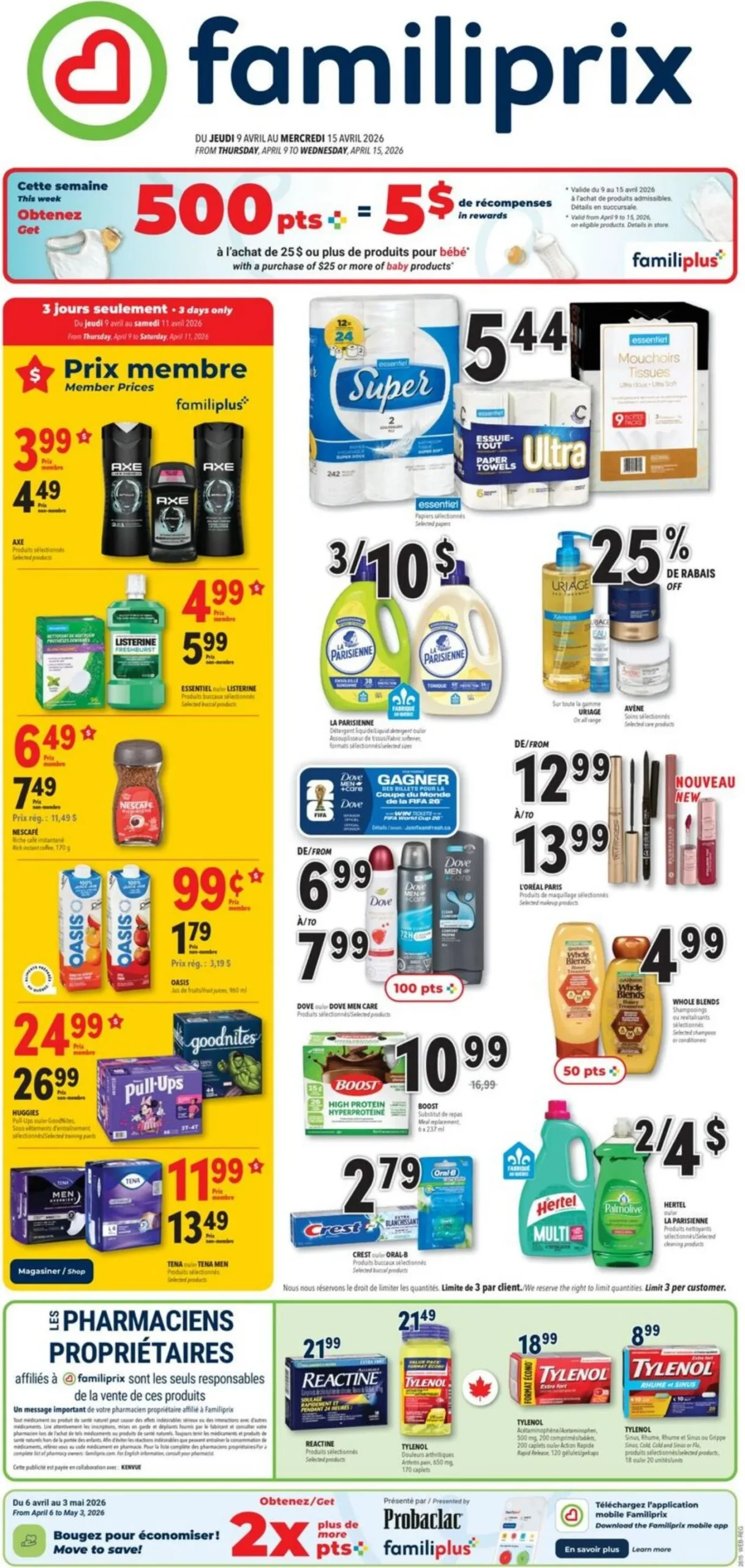 Page 1 de la Circulaire Familiprix du 9 au 15 avril 2026