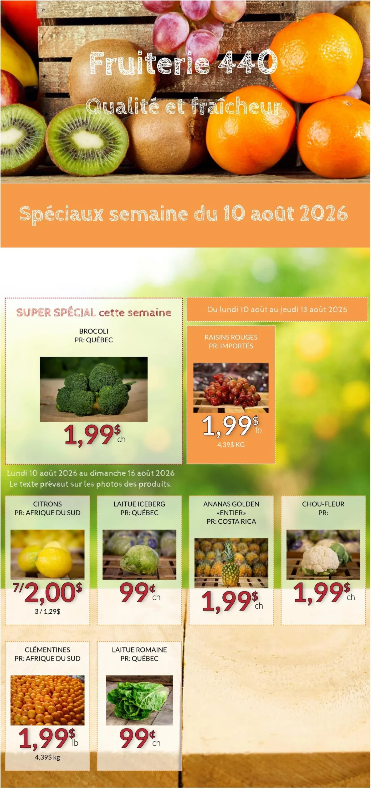 Page 1 de la Circulaire Fruiterie 440 du 10 au 16 août 2026
