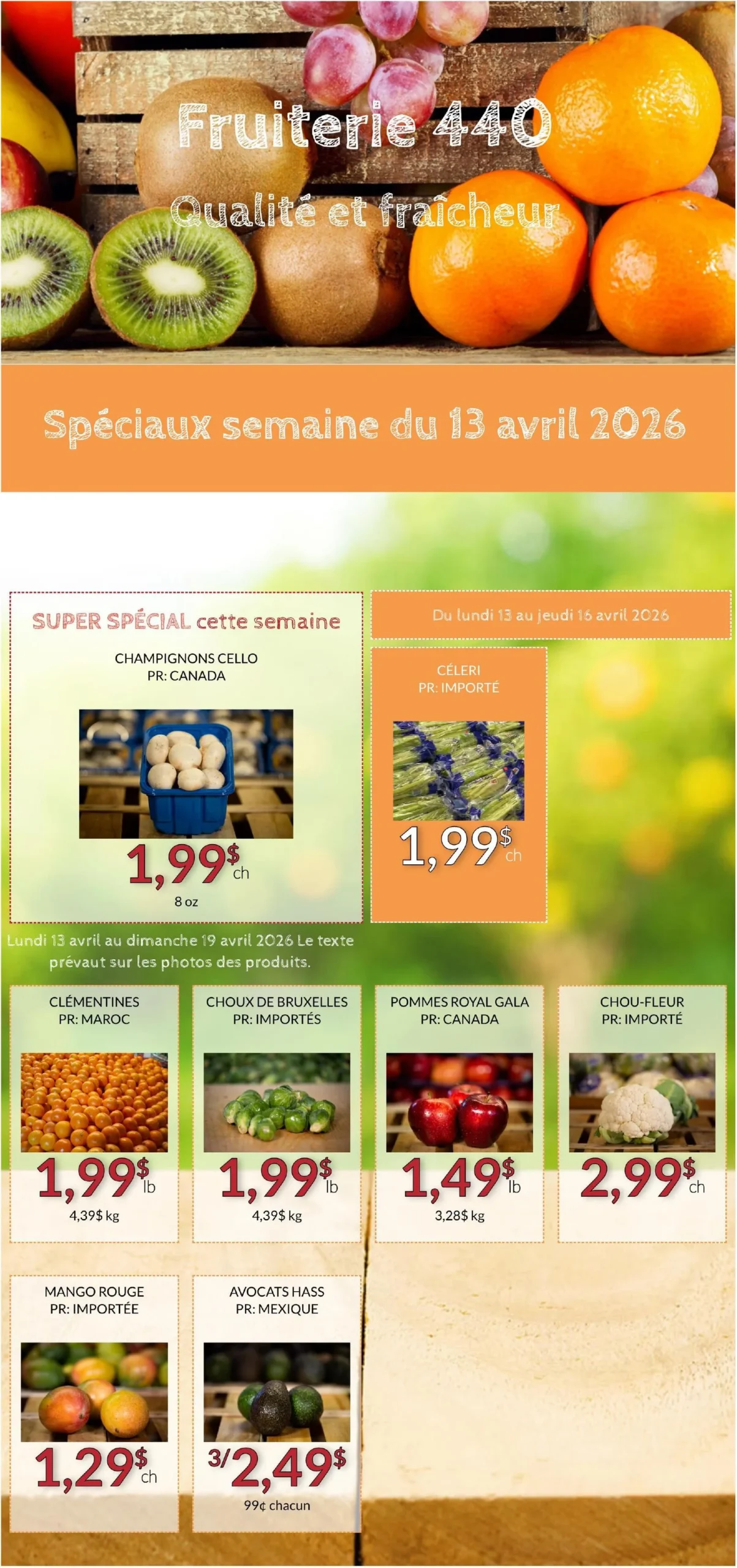 Page 1 de la Circulaire Fruiterie 440 du 13 au 19 avril 2026