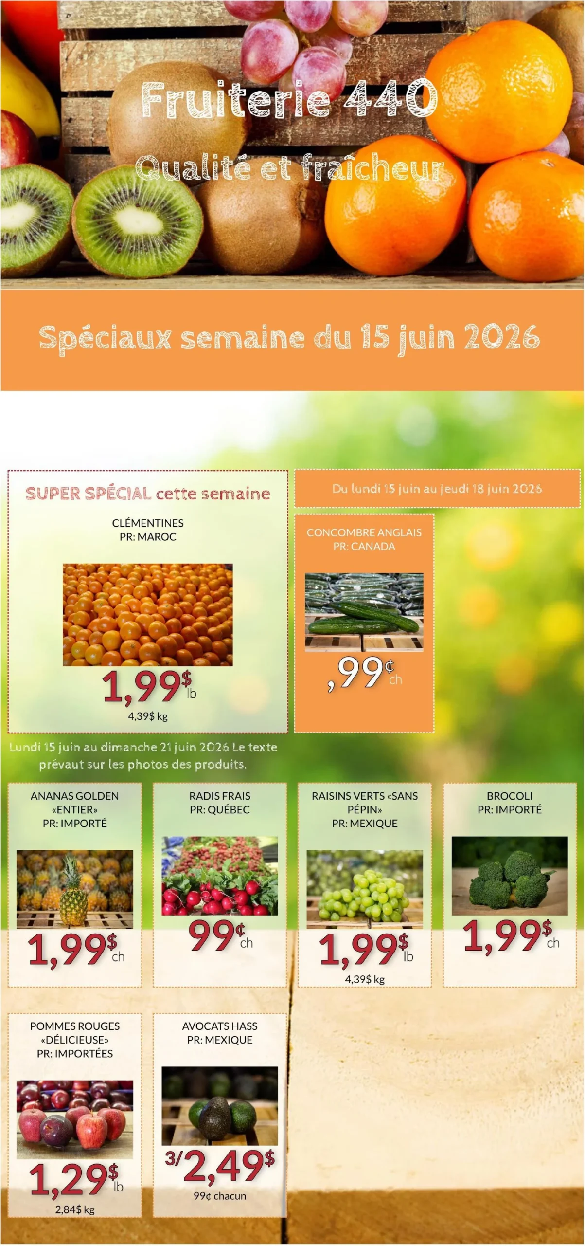Page 1 de la Circulaire Fruiterie 440 du 15 au 21 juin 2026