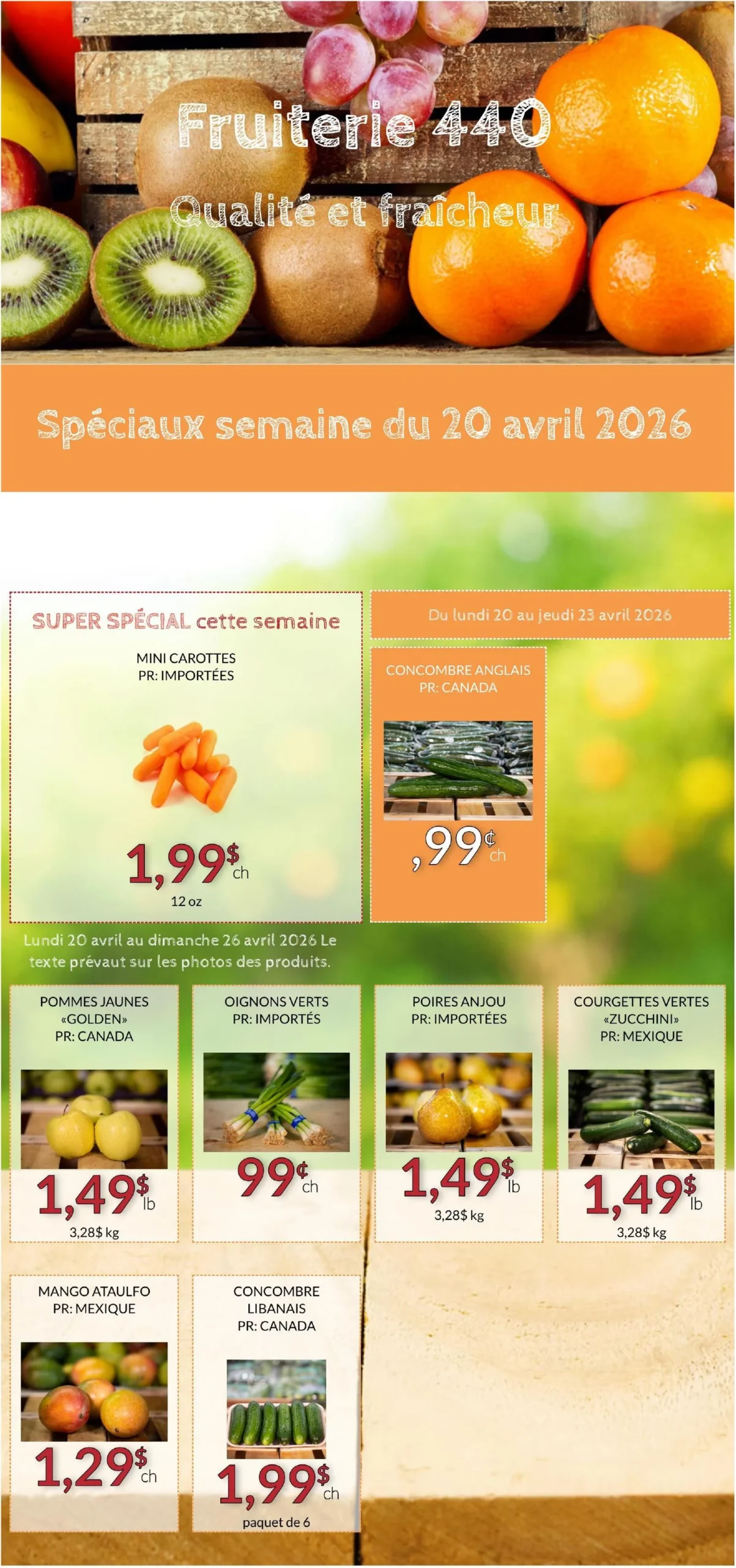Page 1 de la Circulaire Fruiterie 440 du 20 au 26 avril 2026