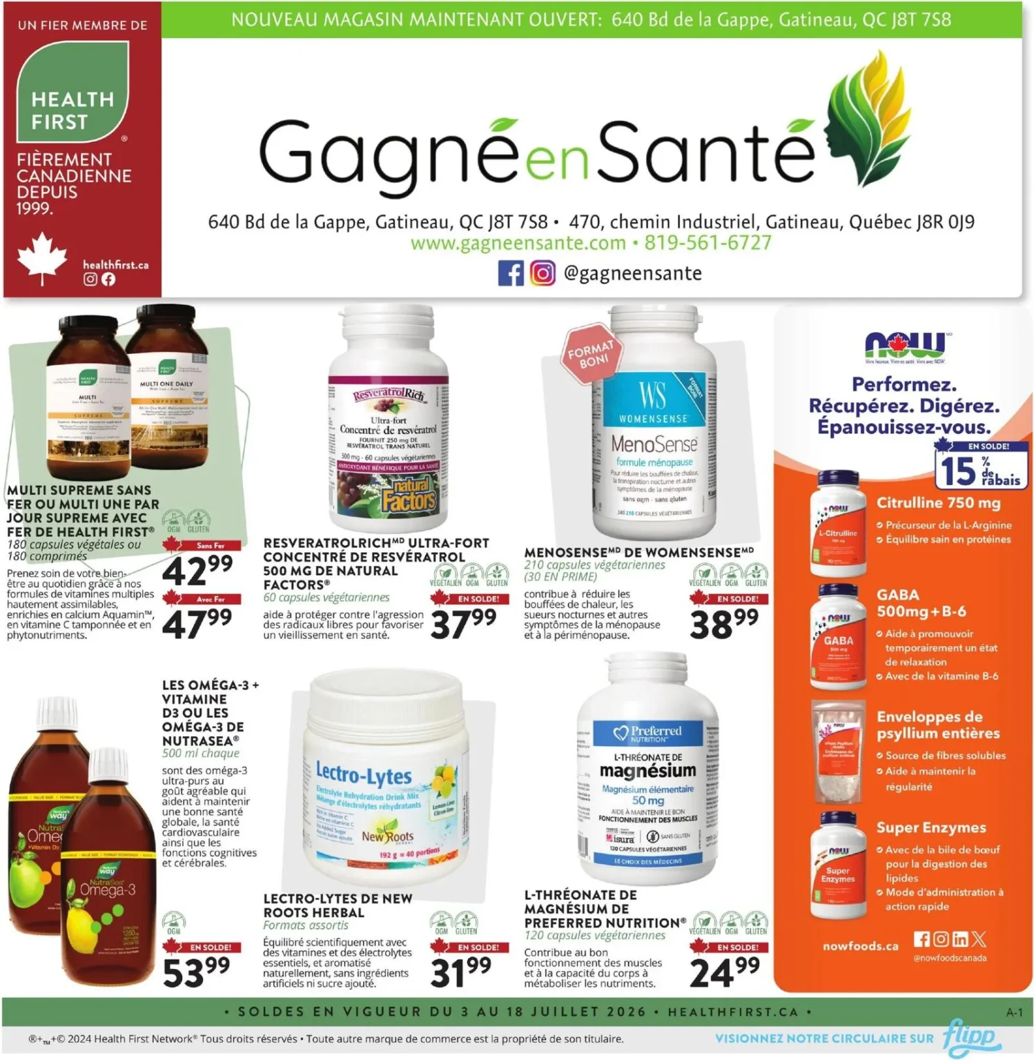 Page 1 de la circulaire Gagné En Santé 3 juill. au 18 juill.