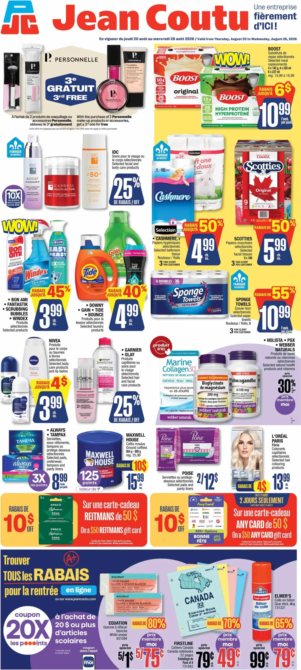 Page 1 de la Circulaire Jean Coutu du 20 au 26 août 2026