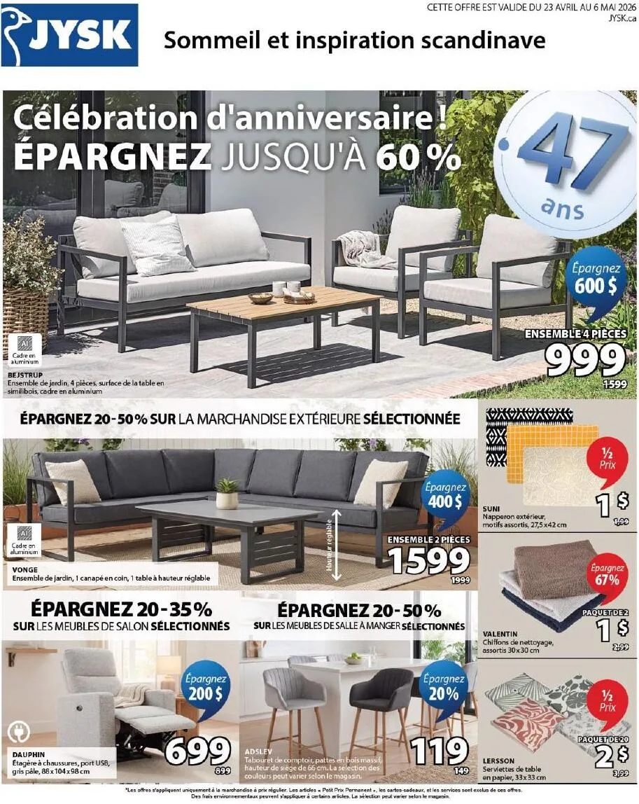 Page 1 de la Circulaire Jysk du 23 avril au 6 mai 2026
