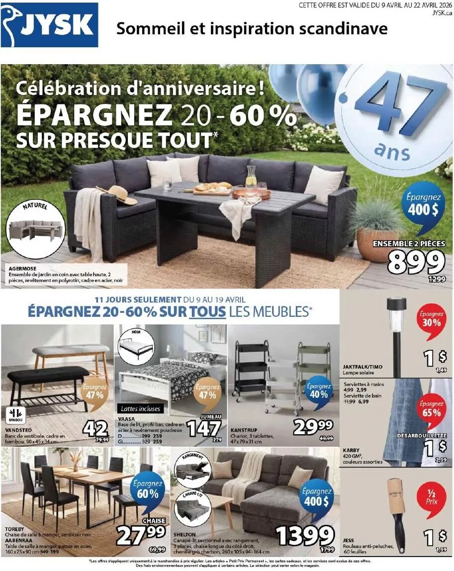 Page 1 de la Circulaire Jysk du 9 au 22 avril 2026