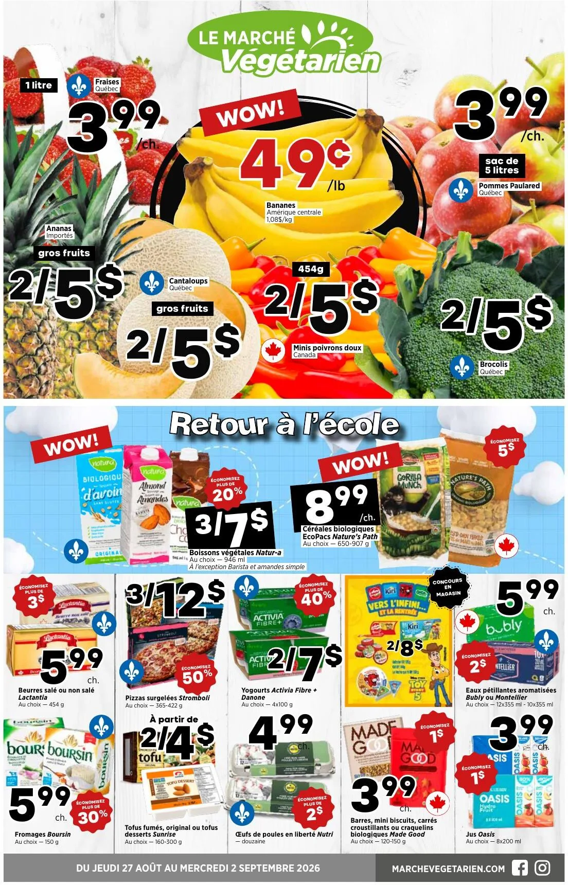 Page 1 de la Circulaire Le Marché Végétarien du 27 août au 2 septembre 2026