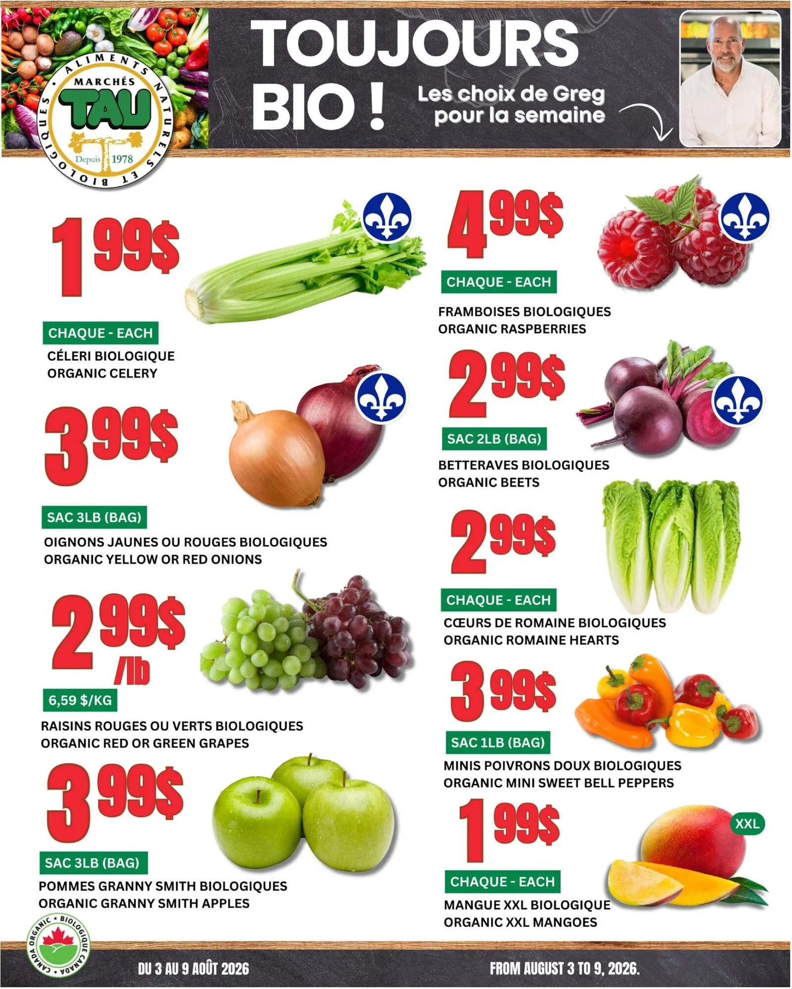 Page 1 de la Circulaire Marchés TAU de Fruits et Légumes du 3 au 9 août 2026