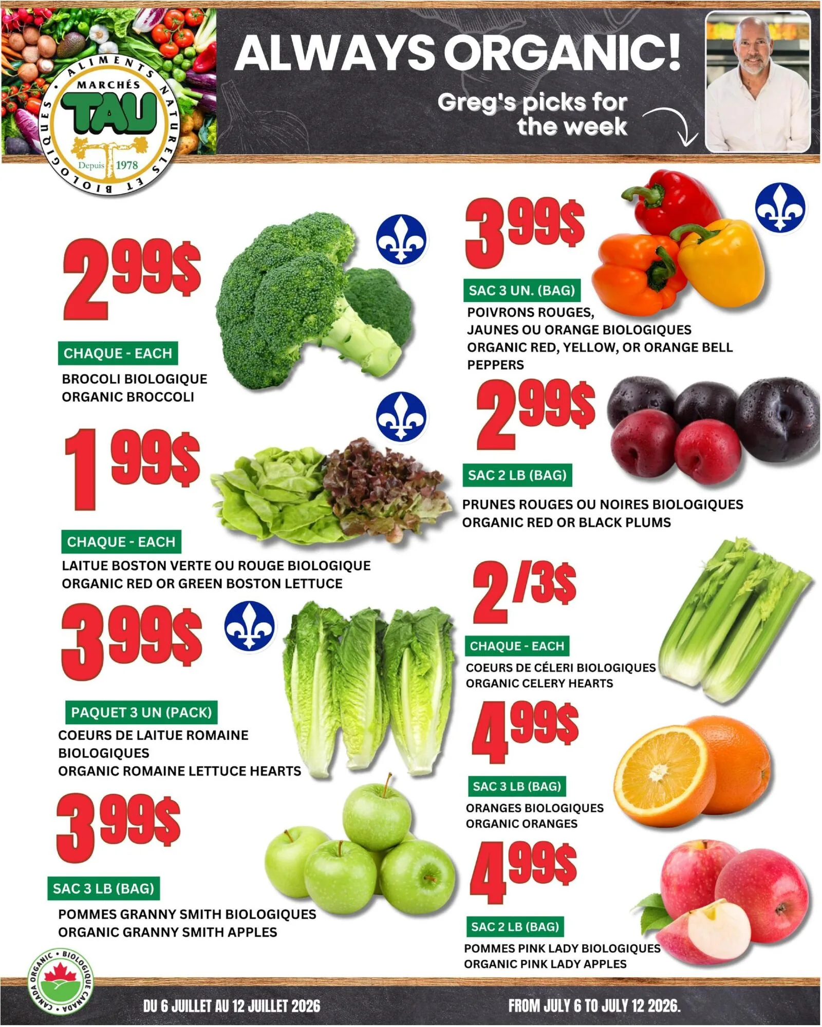 Page 1 de la Circulaire Marchés TAU de Fruits et Légumes du 6 au 12 juillet 2026