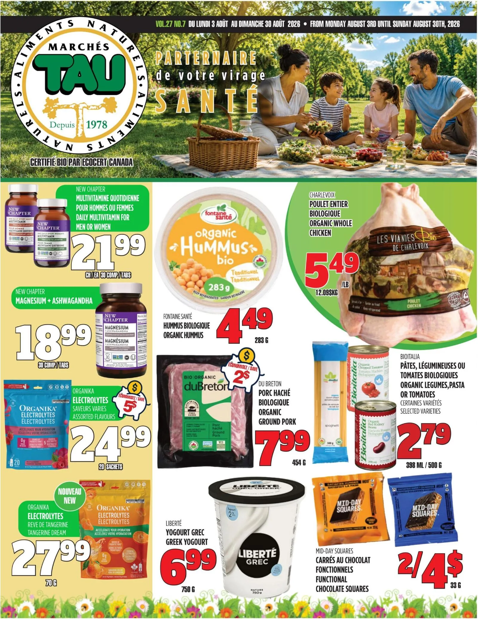 Page 1 de la Circulaire Marchés TAU du 3 au 30 août 2026
