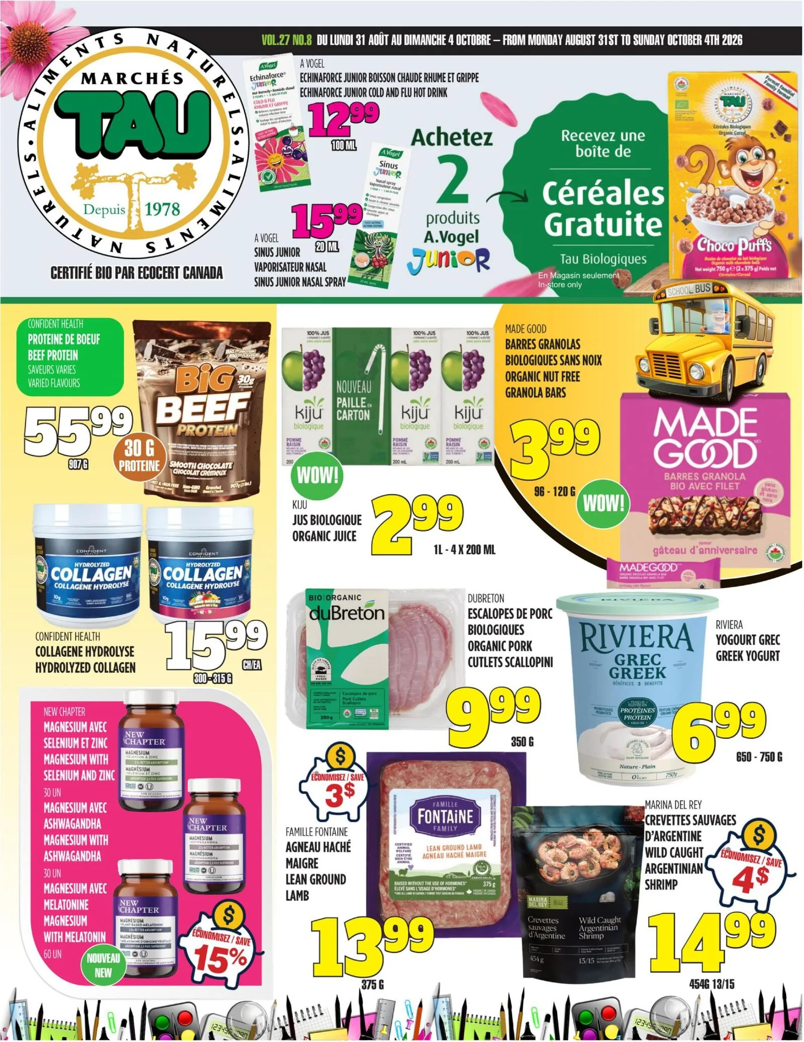 Page 1 de la Circulaire Marchés TAU du 31 août au 4 octobre 2026