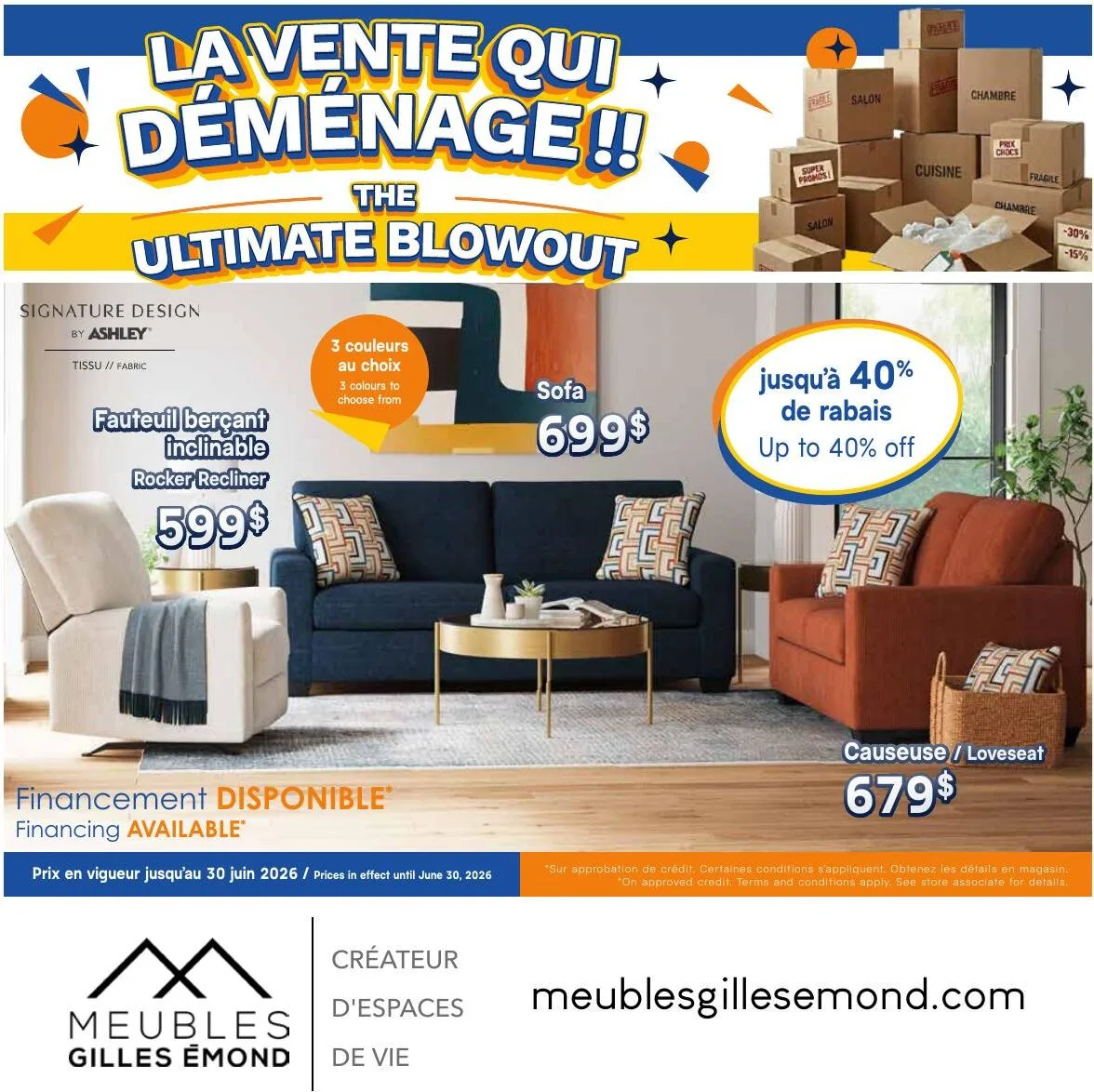 Page 1 de la Circulaire Meubles Gilles Émond Ameublement du 1 au 30 juin 2026