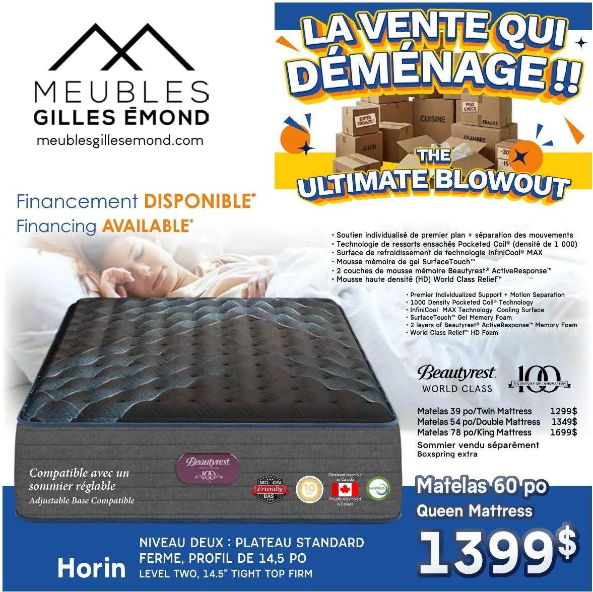 Page 1 de la Circulaire Meubles Gilles Émond Matelas du 1 au 30 juin 2026