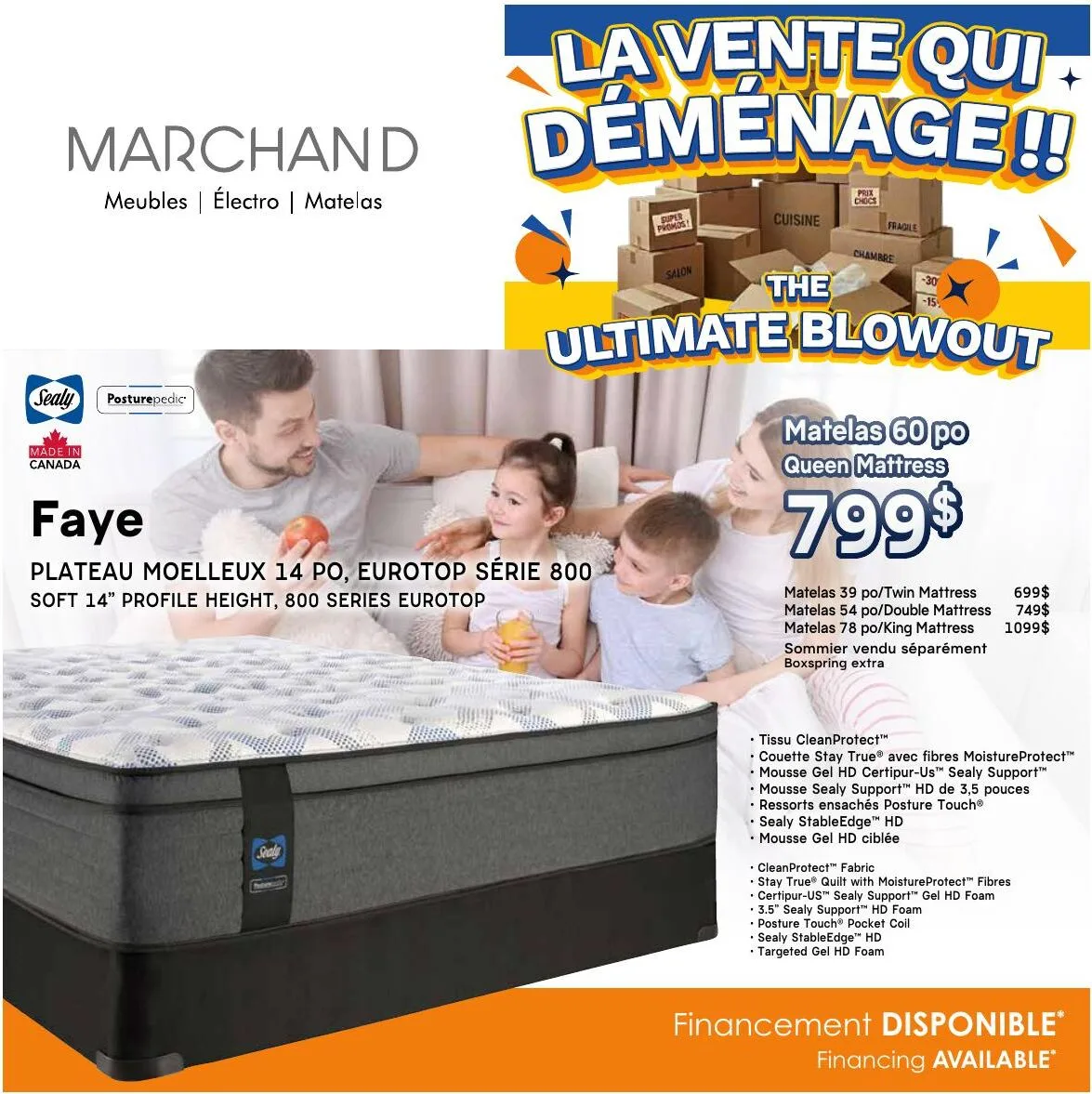 Page 1 de la Circulaire Meubles Marchand Sealy du 25 juin au 15 juillet 2026