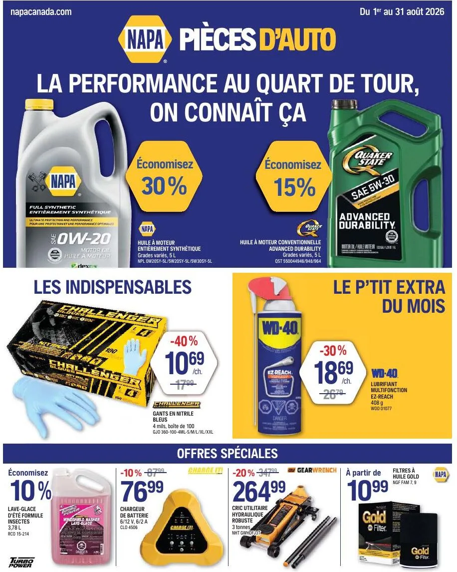 Page 1 de la Circulaire NAPA pièces d&rsquo;autos du 1 au 31 août 2026