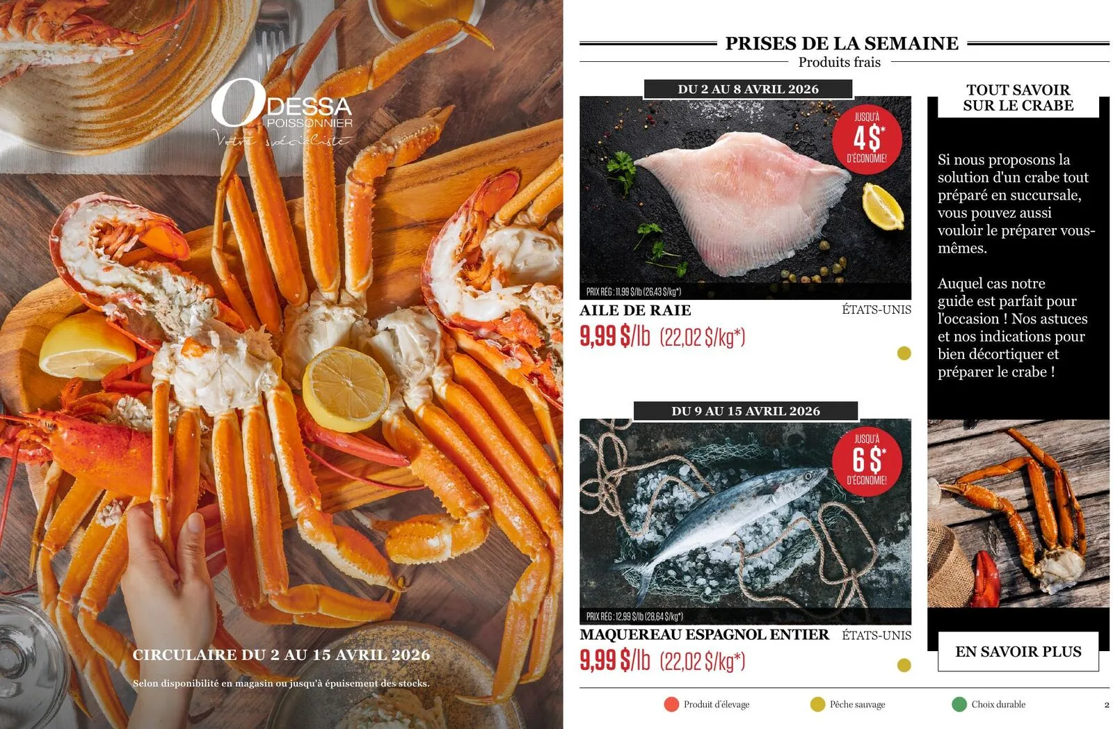 Page 1 de la Circulaire Odessa Poissonnier du 2 au 15 avril 2026