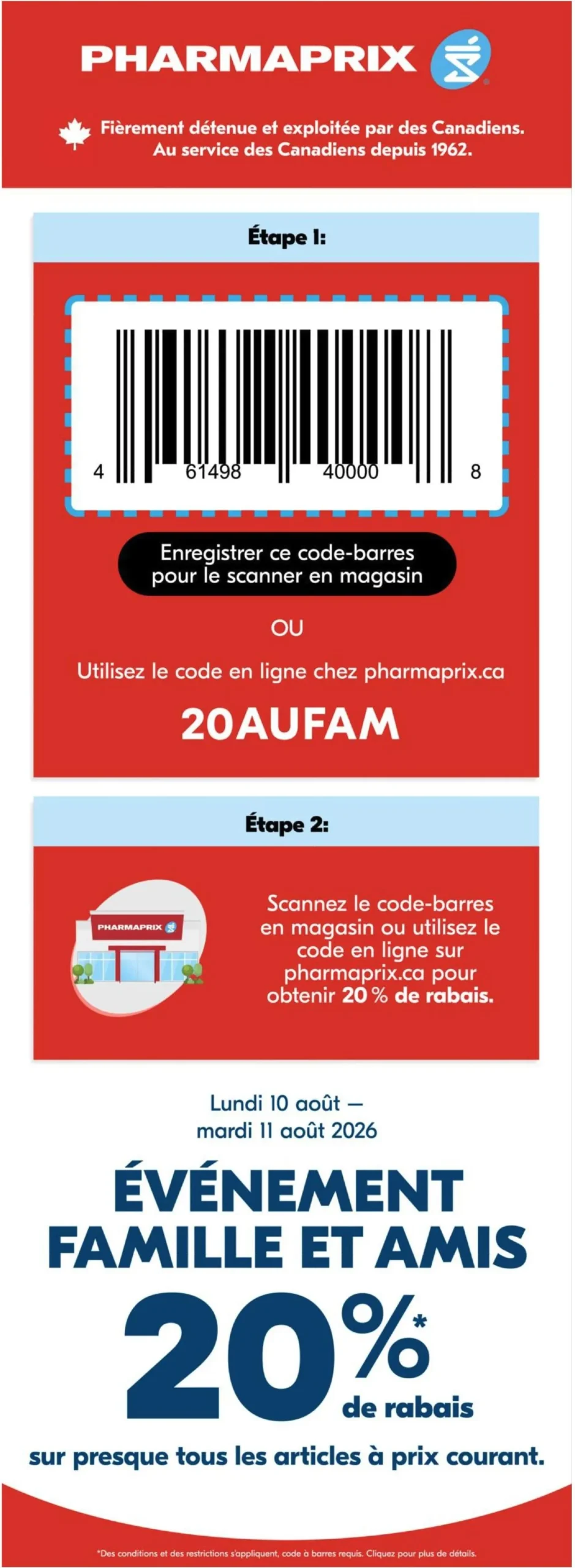 Page 1 de la Circulaire Pharmaprix Événement du 10 au 11 août 2026