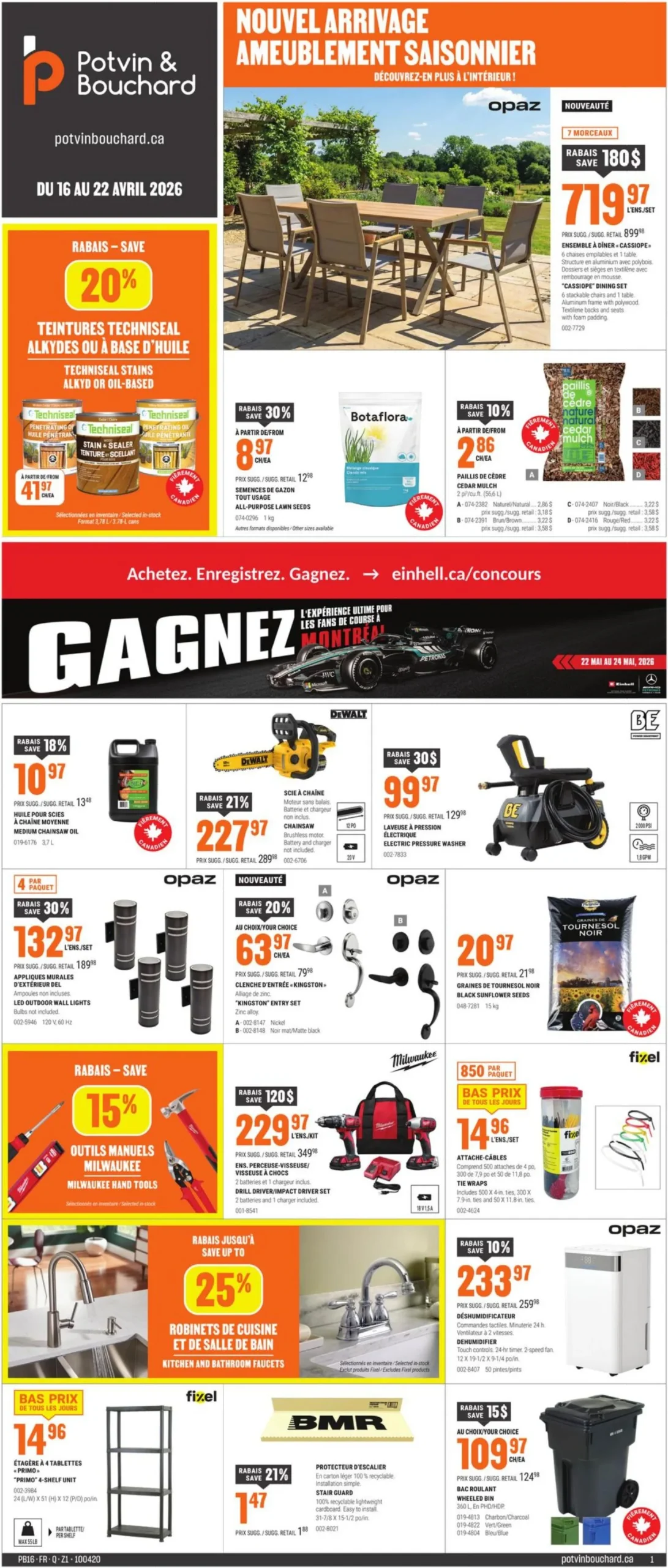 Page 1 de la Circulaire Potvin & Bouchard du 16 au 22 avril 2026