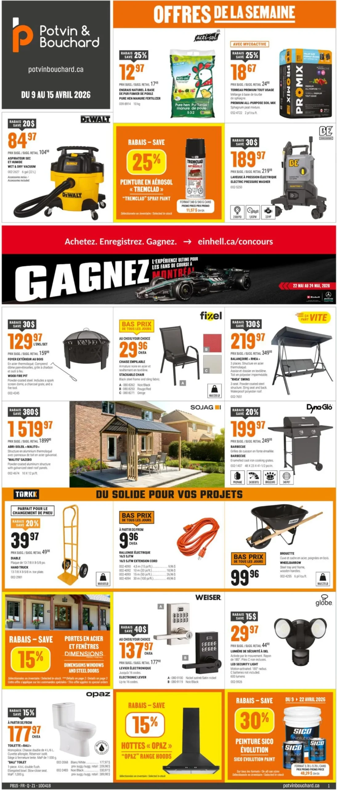 Page 1 de la Circulaire Potvin & Bouchard du 9 au 15 avril 2026