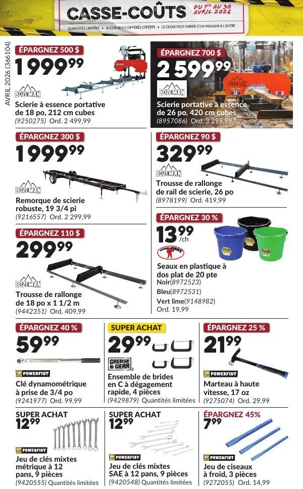 Page 26 de la Circulaire Princess Auto Casse-Coûts du 1 au 30 avril 2026