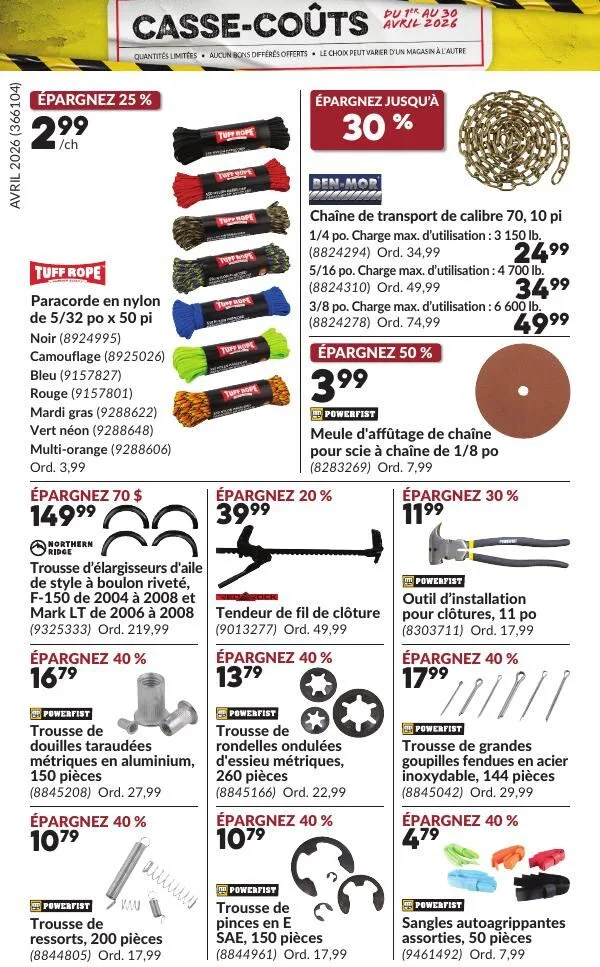 Page 29 de la Circulaire Princess Auto Casse-Coûts du 1 au 30 avril 2026