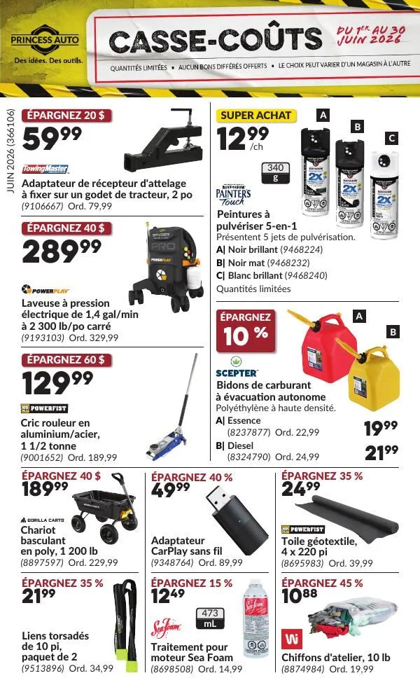 Page 1 de la Circulaire Princess Auto Casse-Coûts du 1 au 30 juin 2026