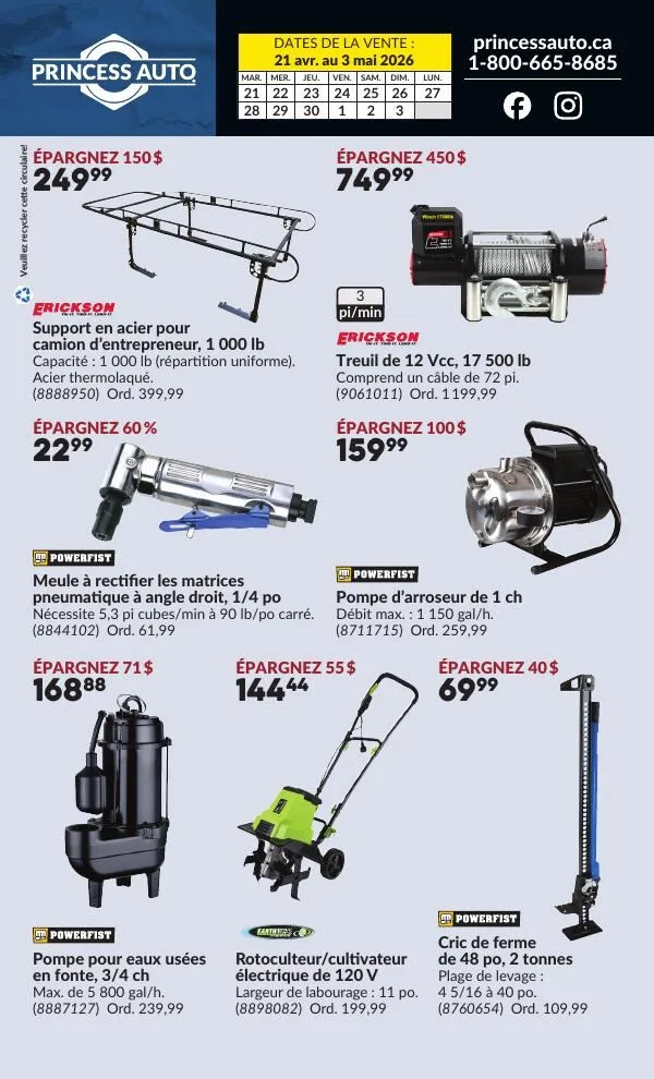Page 2 de la Circulaire Princess Auto du 21 avril au 3 mai 2026