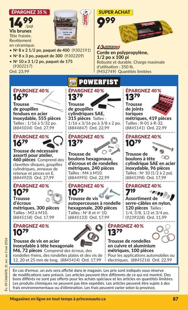 Page 92 de la Circulaire Princess Auto du 21 avril au 3 mai 2026
