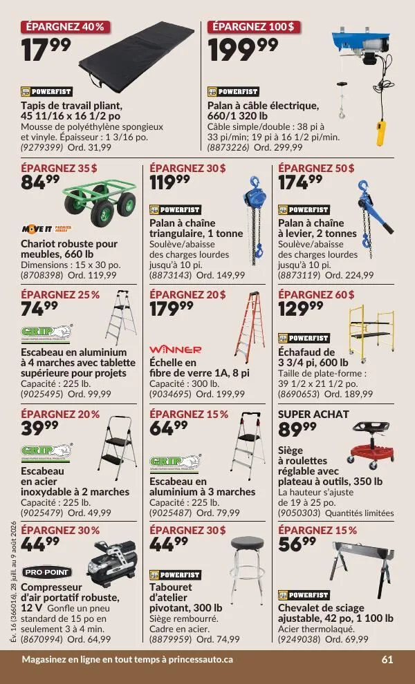 Page 62 de la Circulaire Princess Auto du 28 juillet au 9 août 2026
