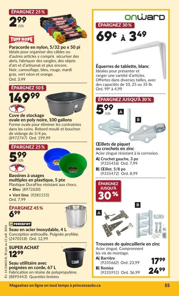 Page 60 de la Circulaire Princess Auto du 30 juin au 12 juillet 2026