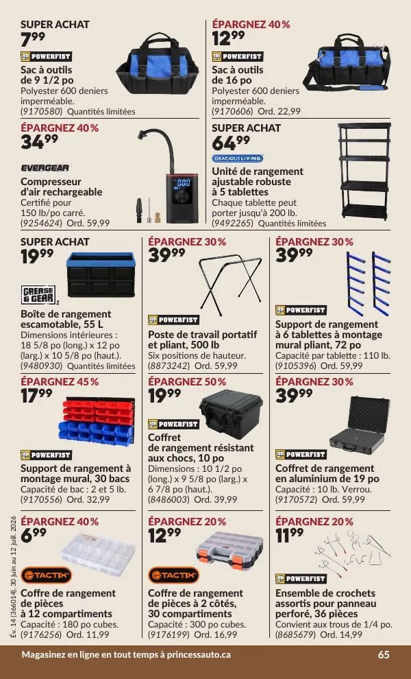 Page 70 de la Circulaire Princess Auto du 30 juin au 12 juillet 2026