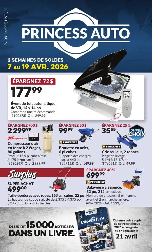 Page 1 de la Circulaire Princess Auto du 7 au 19 avril 2026