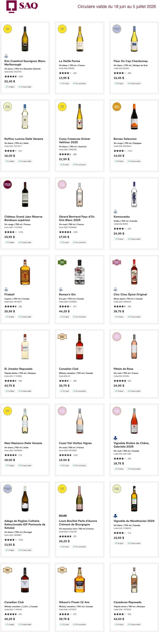 Page 1 de la Circulaire SAQ du 18 juin au 5 juillet 2026