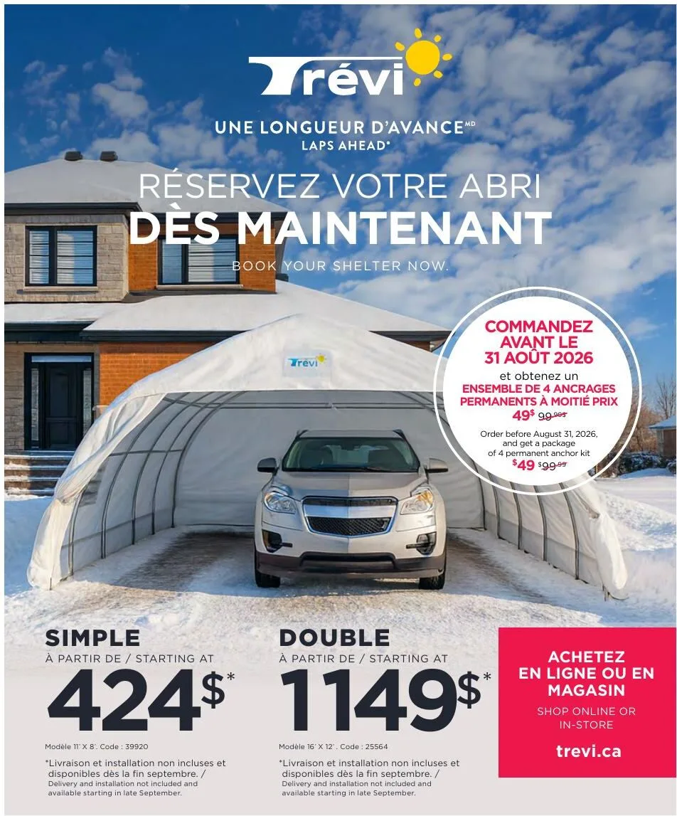 Page 1 de la Circulaire Trevi Abris d&rsquo;auto du 25 au 31 août 2026