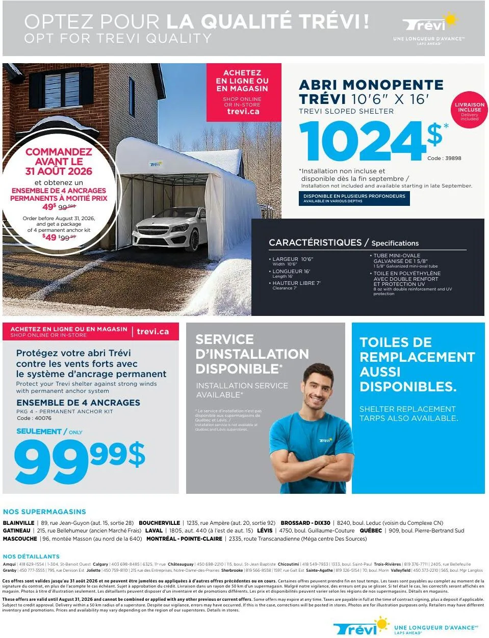 Page 4 de la Circulaire Trevi Abris d&rsquo;auto du 25 au 31 août 2026