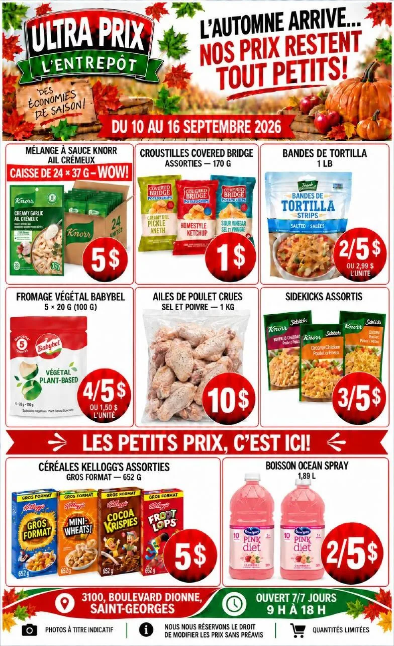 Page 1 de la Circulaire Ultra Prix L&rsquo;Entrepôt du 10 au 16 septembre 2026