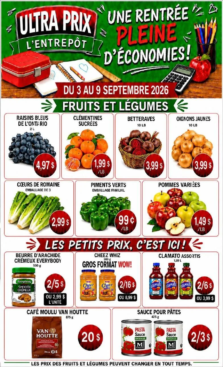 Page 1 de la Circulaire Ultra Prix L&rsquo;Entrepôt du 3 au 9 septembre 2026