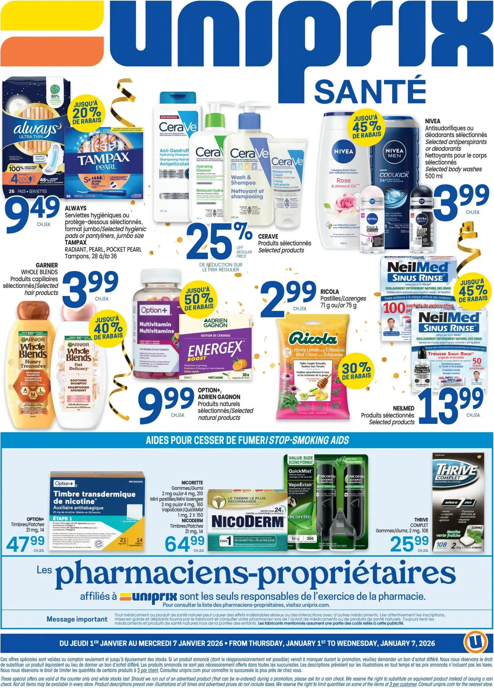 Page 4 de la Circulaire Uniprix du 1 au 7 janvier 2026