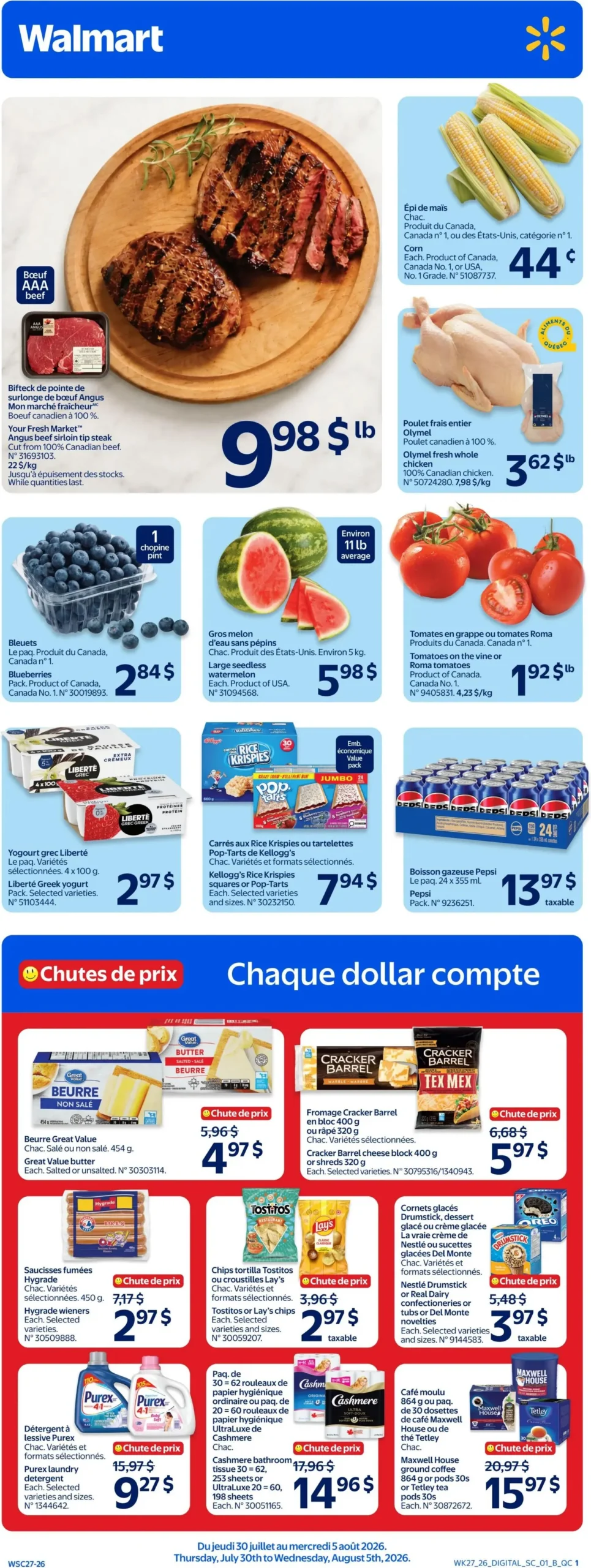 Page 1 de la Circulaire Walmart du 30 juillet au 5 août 2026