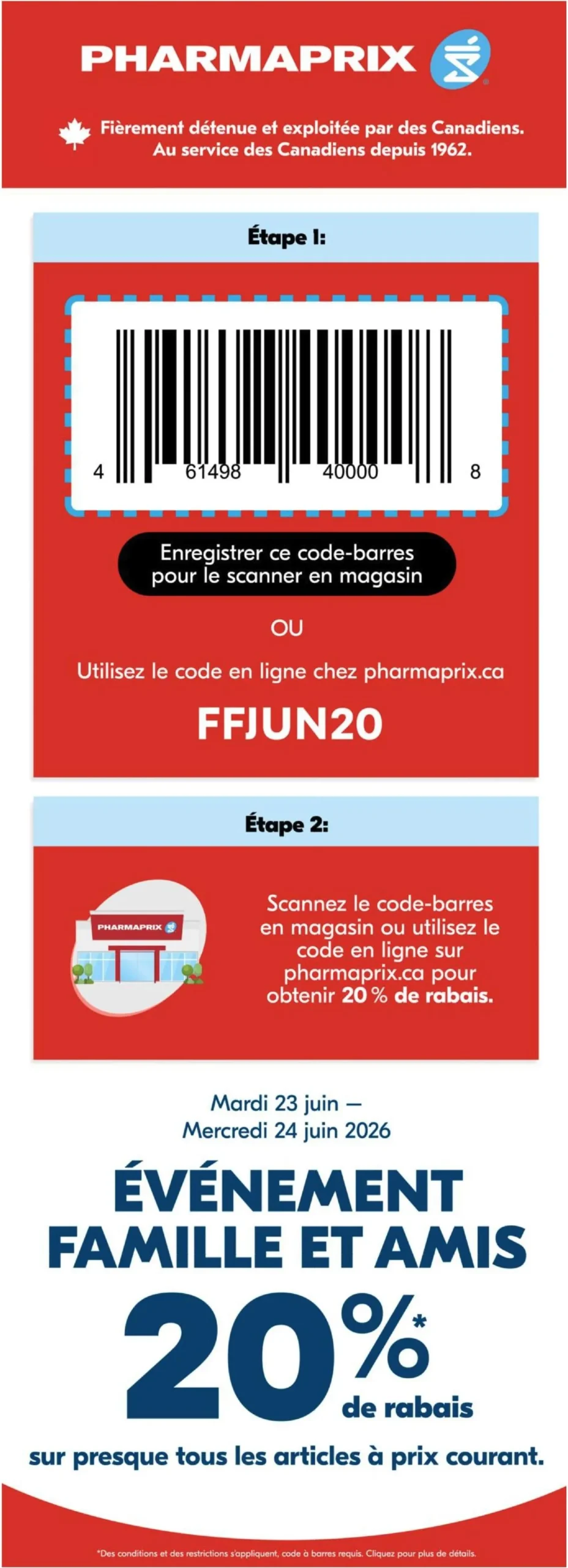 Page 1 de la Événement Pharmaprix Famille et Amis du 23 au 24 juin 2026
