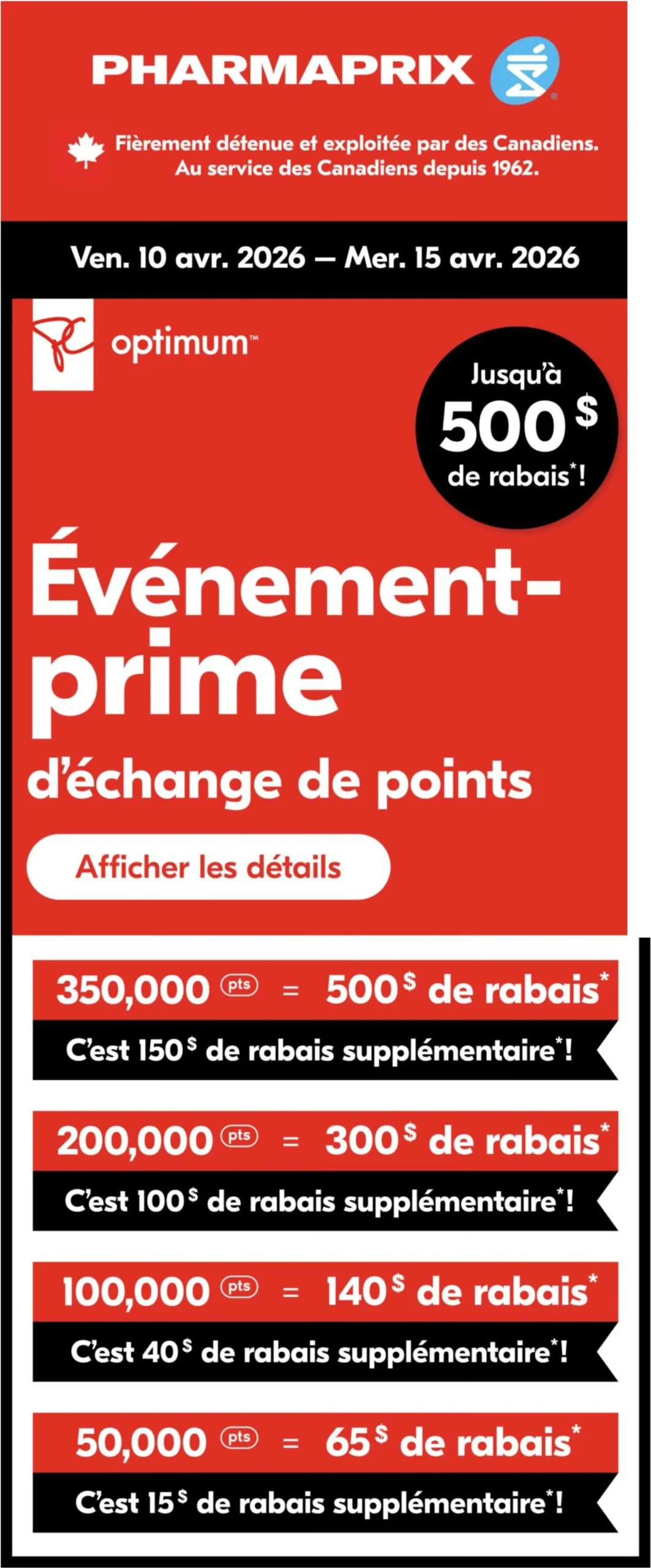 Page 1 de la Événement-Prime Pharmaprix du 10 au 15 avril 2026