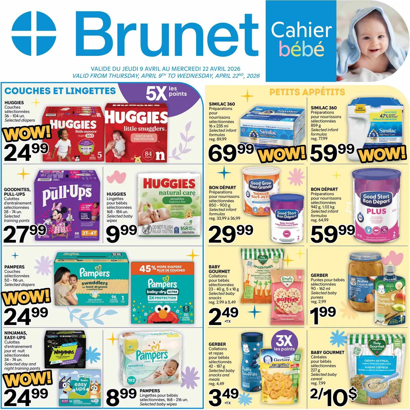 Page 1 de la Guide Bébé Brunet du 9 au 22 avril 2026