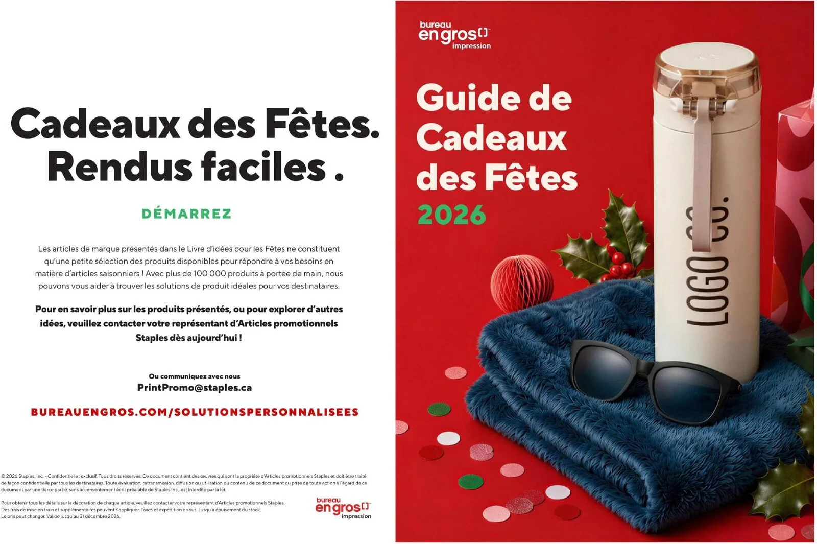 Page 1 de la Guide Bureau en Gros Cadeaux des fêtes du 10 septembre au 31 décembre 2026