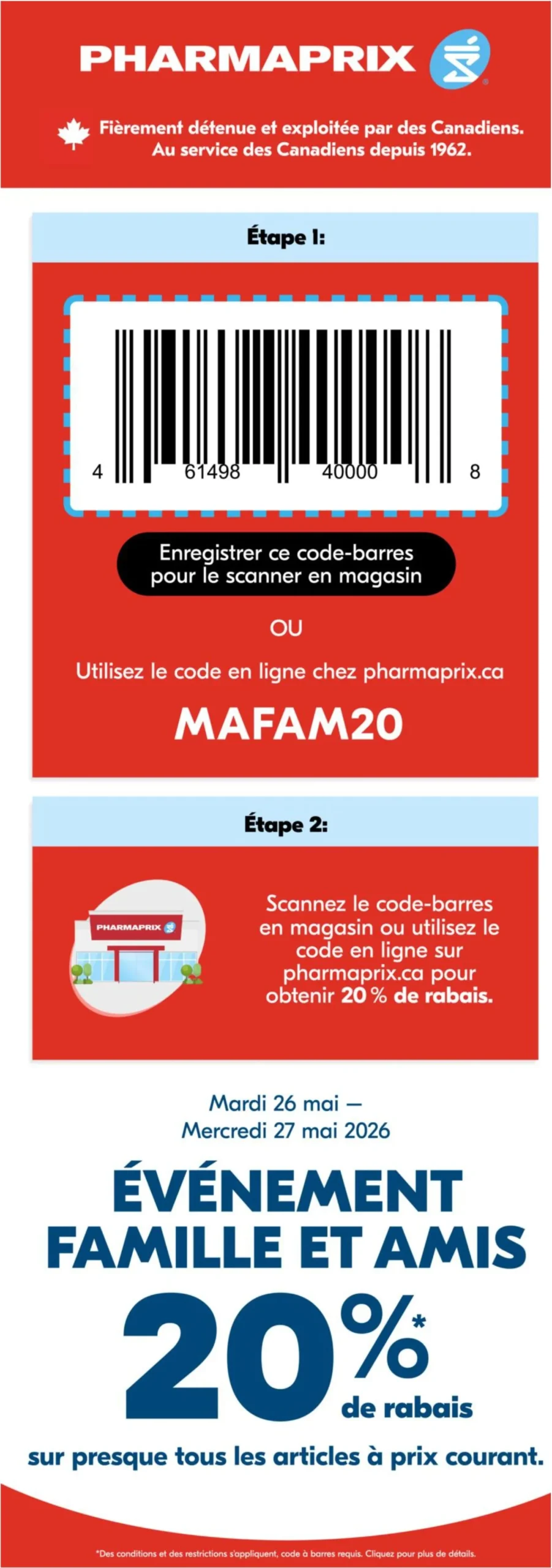 Page 1 de la Promotion Pharmaprix Événement Famille et Amis du 26 au 27 mai 2026